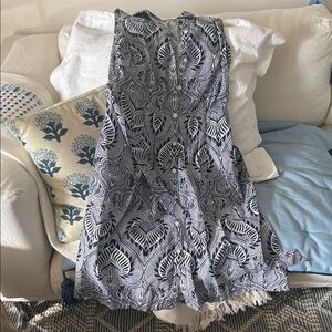 J. McLaughlin Navy and White Leaf Pattern Midi Dress Sz M